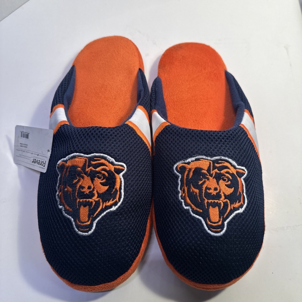 Forever Collectibles Chicago Bears Men's Slip-On Slippers Size 13-14 Navy Orange